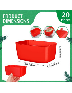 20 Tazas de Alimentación para Aves Zhehao 18 oz Plástico Rojo 2