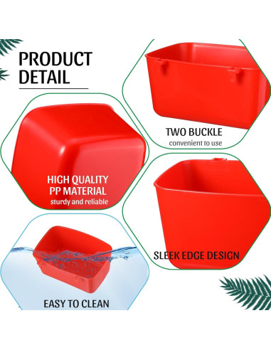 20 Tazas de Alimentación para Aves Zhehao 18 oz Plástico Rojo