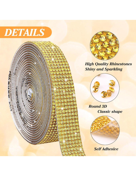 Cinta de Rhinestone Autoadhesiva JODEILIY 4 Yardas 2 mm Dorado Cinta de Rhinestone Autoadhesiva JODEILIY 4 Yardas 2 mm Dorado