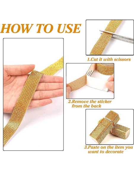 Cinta de Rhinestone Autoadhesiva JODEILIY 4 Yardas 2 mm Dorado Cinta de Rhinestone Autoadhesiva JODEILIY 4 Yardas 2 mm Dorado