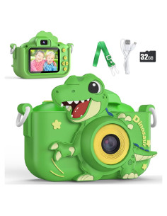 Cámara Infantil KIZJORYA 48MP Verde con Funda y Tarjeta SD 32GB