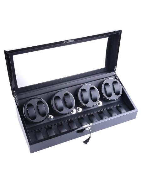 Reloj Winder Automático Udgtee 4 Motores Negro Madera 27.4x63.8cm