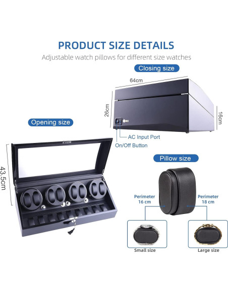 Reloj Winder Automático Udgtee 4 Motores Negro Madera 27.4x63.8cm