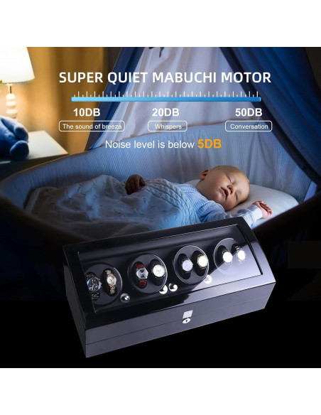 Reloj Winder Automático Udgtee 4 Motores Negro Madera 27.4x63.8cm