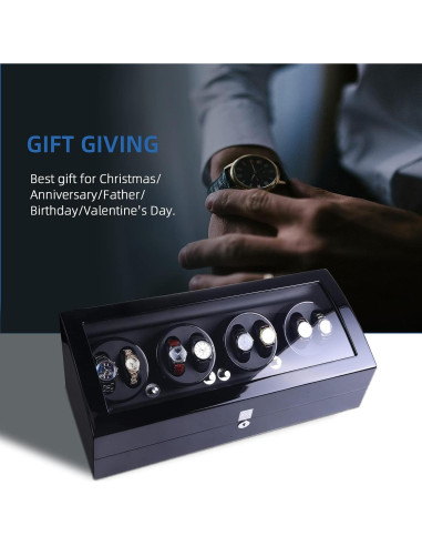 Reloj Winder Automático Udgtee 4 Motores Negro Madera 27.4x63.8cm