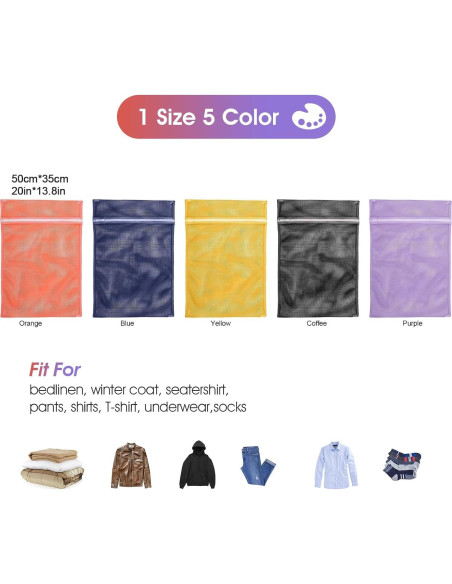 5 Bolsas de Malla OKAKA para Ropa Delicada 50.8x35.6 cm