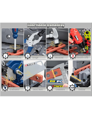 Kit de Herramientas para Niños POFJOEQ - Banco de Trabajo 81 cm