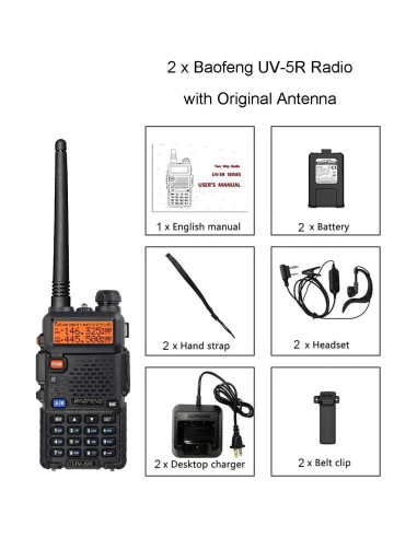 Walkie Talkies Baofeng UV-5R 2 Paquete Radio de Ham 128 Canales