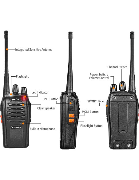Walkie Talkies Pxton PX-666S Paquete de 10 Largo Alcance Walkie Talkies Pxton PX-666S Paquete de 10 Largo Alcance