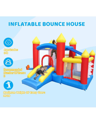 Castillo Inflable Baralir 7 en 1 para Niños 3-6 Años con Tobogán y Piscina de Pelotas