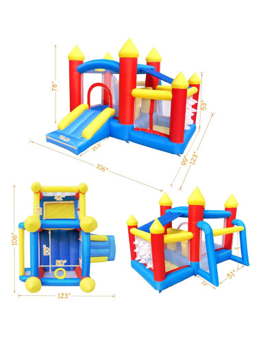 Castillo Inflable Baralir 7 en 1 para Niños 3-6 Años con Tobogán y Piscina de Pelotas