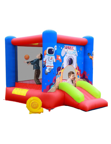 Castillo Inflable de Salto WELLFUNTIME con Tobogán y Ventilador 279x210x185 cm