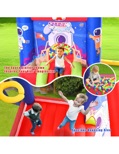 Castillo Inflable de Salto WELLFUNTIME con Tobogán y Ventilador 279x210x185 cm