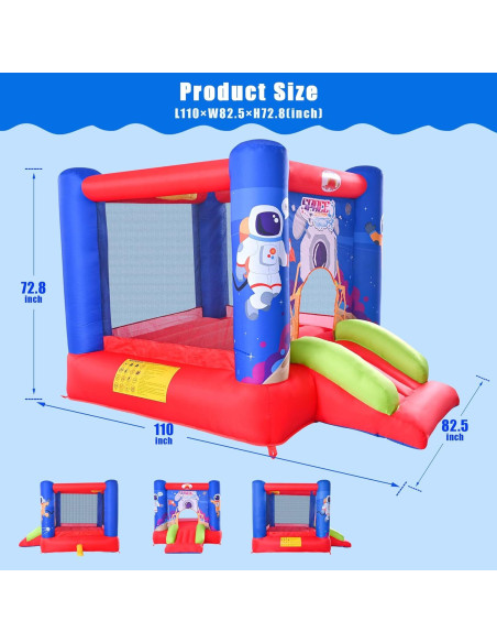 Castillo Inflable de Salto WELLFUNTIME con Tobogán y Ventilador 279x210x185 cm