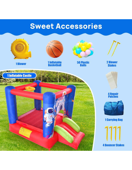 Castillo Inflable de Salto WELLFUNTIME con Tobogán y Ventilador 279x210x185 cm