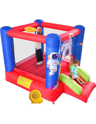 Castillo Inflable de Salto WELLFUNTIME con Tobogán y Ventilador 279x210x185 cm
