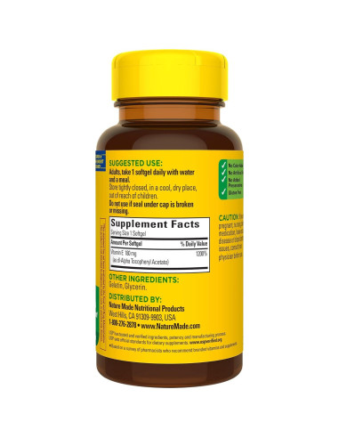 Nature Made Vitamina E 180 mg (400 IU) Antioxidante 100 Gelatinas