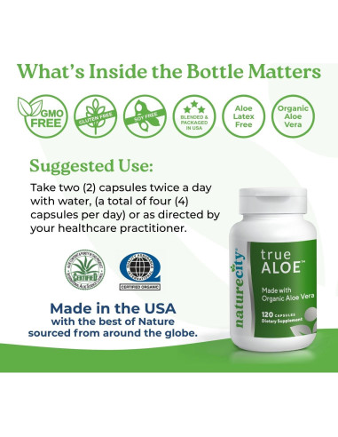 NatureCity Aloe Vera Orgánico 120 Cápsulas 80,000mg Digestivo