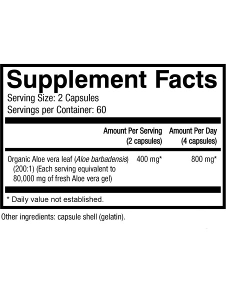 NatureCity Aloe Vera Orgánico 120 Cápsulas 80,000mg Digestivo