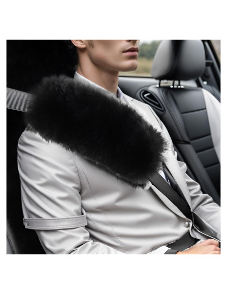 Cubiertas de Cinturón de Seguridad OGLAND - Lana Larga Negra - 2 Piezas