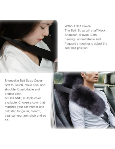 Cubiertas de Cinturón de Seguridad OGLAND - Lana Larga Negra - 2 Piezas