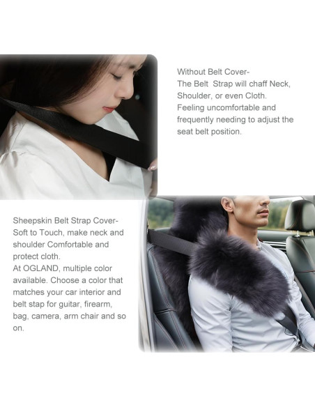 Cubiertas de Cinturón de Seguridad OGLAND - Lana Larga Negra - 2 Piezas