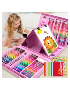 Kit de Arte 208 Piezas PENCCOR con Caballete Doble Rosa