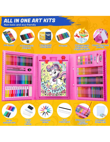 Kit de Arte Todo en Uno AOTEMOON para Niños Rosa 243 Piezas