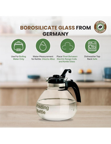 Hervidor de Té Silbante COLECCIÓN CAFÉS BREW 1.42L Vidrio