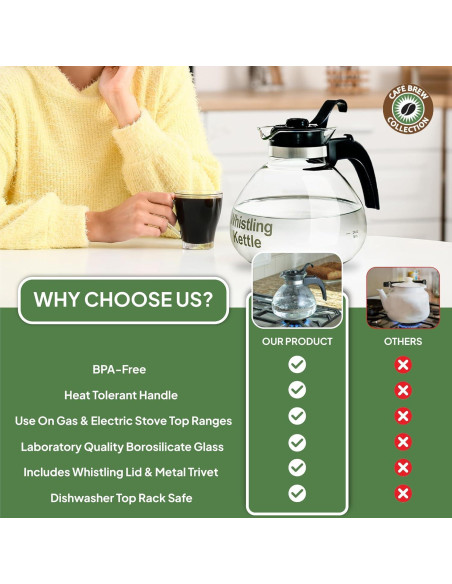 Hervidor de Té Silbante COLECCIÓN CAFÉS BREW 1.42L Vidrio