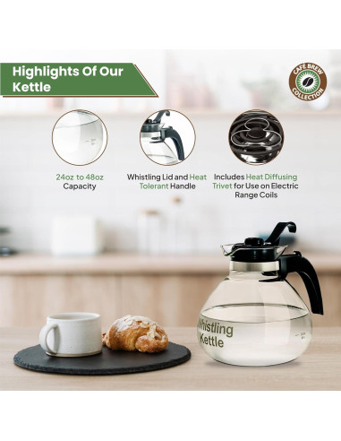 Hervidor de Té Silbante COLECCIÓN CAFÉS BREW 1.42L Vidrio