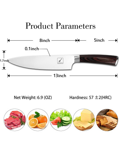 Cuchillo de Chef imarku 20 cm Acero Inoxidable Alto Carbono