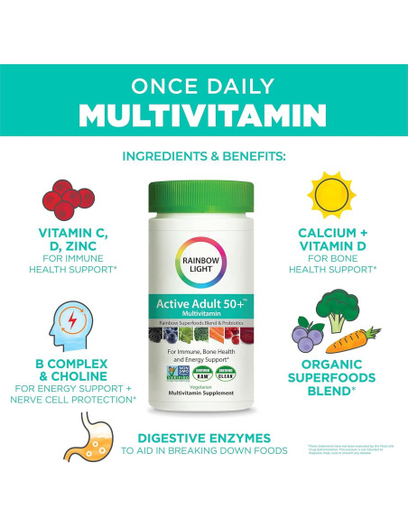 Multivitamina Rainbow Light Adulto Activo 50+, 90 Tabletas Multivitamina Rainbow Light Adulto Activo 50+, 90 Tabletas