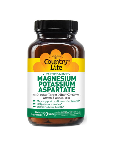 Suplemento de Magnesio y Potasio Country Life 600mg/198mg 90 Tabletas