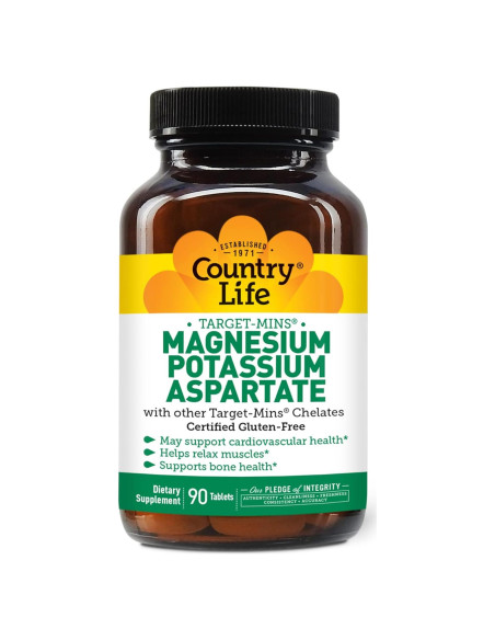Suplemento de Magnesio y Potasio Country Life 600mg/198mg 90 Tabletas