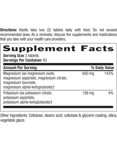 Suplemento de Magnesio y Potasio Country Life 600mg/198mg 90 Tabletas