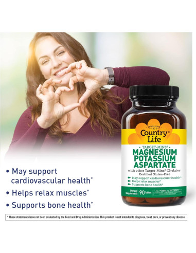 Suplemento de Magnesio y Potasio Country Life 600mg/198mg 90 Tabletas