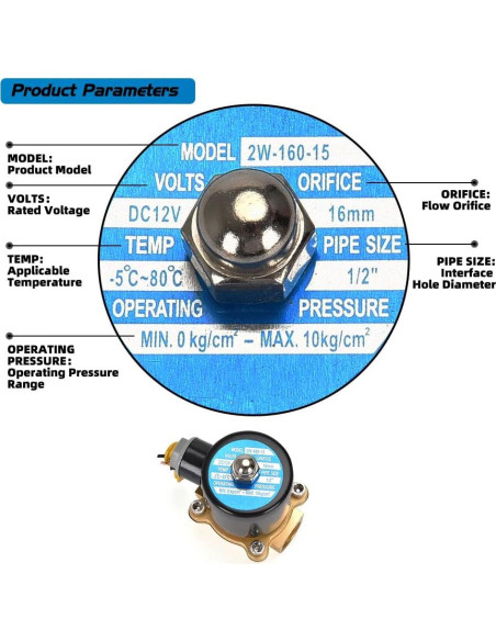 Válvula Solenoide Eléctrica CGELE 12V 1/2" Latón Normalmente Cerrada