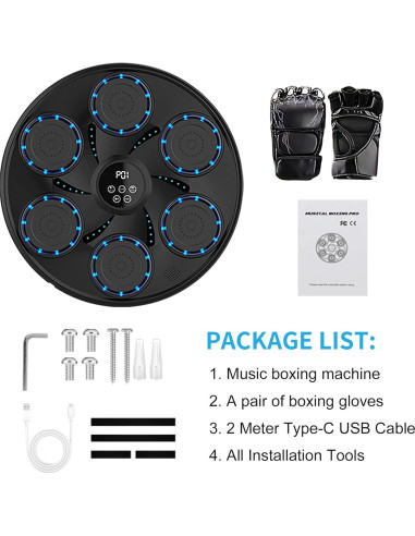 Máquina de Boxeo Musical Gnisang 48x48cm con Guantes y Bluetooth