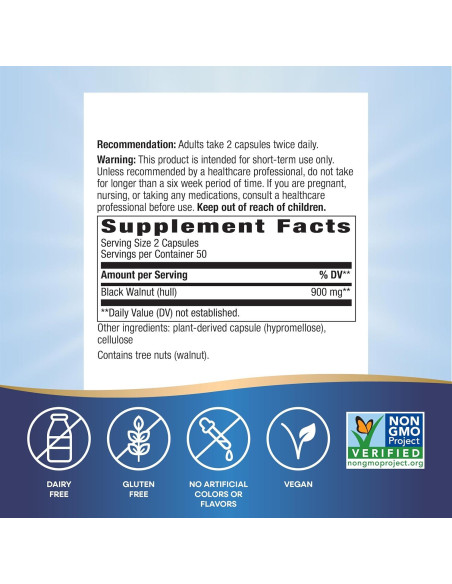 Cápsulas de Cáscaras de Nuez Negra Nature's Way 900 mg 100 Unidades Cápsulas de Cáscaras de Nuez Negra Nature's Way 900 mg 100 Unidades