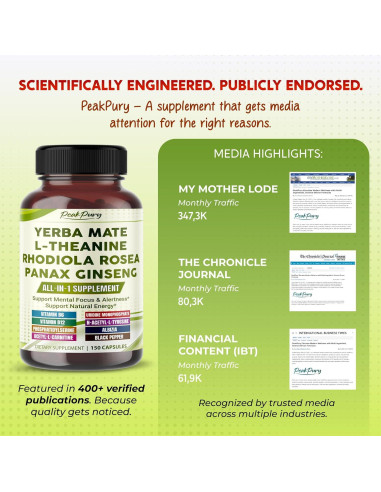 Cápsulas de Yerba Mate PeakPury - 150 Unidades - Energía Natural