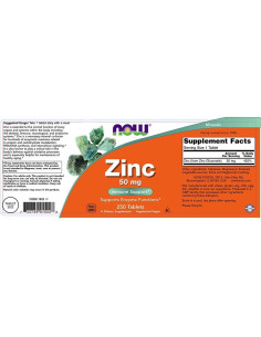 NOW Gluconato de Zinc 50 mg 250 Tabletas Veganas 2
