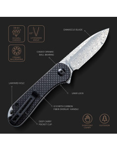 Cuchillo de Bolsillo CIVIVI Elementum Damasco 7.5 cm G10 Negro 2