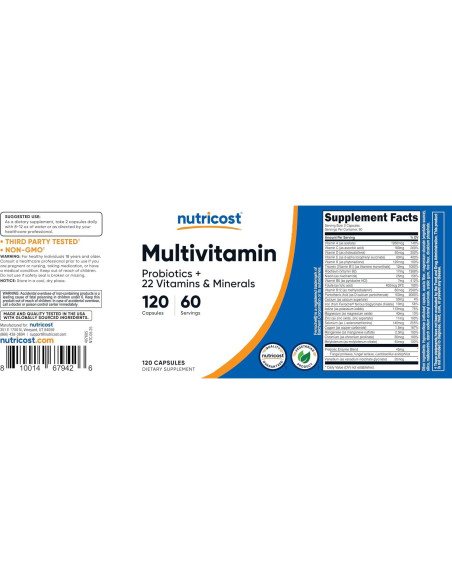 Multivitamina Nutricost con Probióticos 120 Cápsulas Vegetarianas Multivitamina Nutricost con Probióticos 120 Cápsulas Vegetarianas