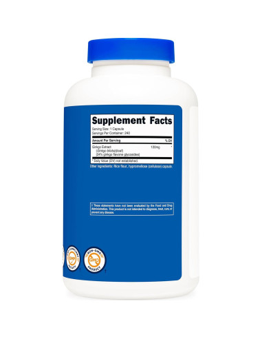 Suplemento Ginkgo Biloba Nutricost 120mg 240 Cápsulas Sin Gluten