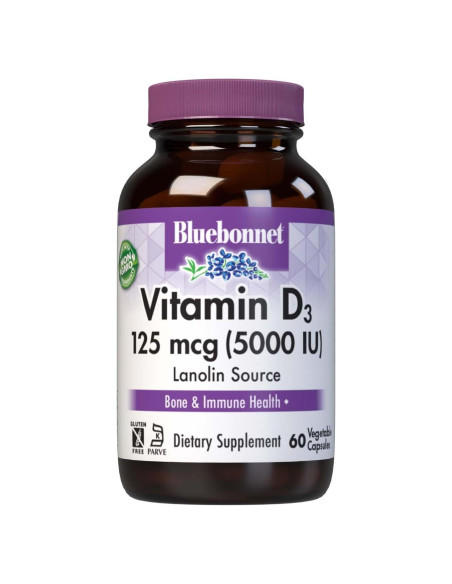 Cápsulas Vegetales Vitamina D3 5000 UI Bluebonnet 60 Unidades