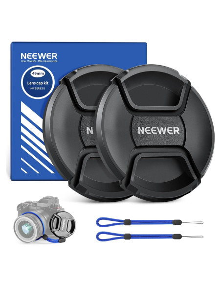 Kit de tapa de lente 49mm Neewer con correa y paño de limpieza Kit de tapa de lente 49mm Neewer con correa y paño de limpieza