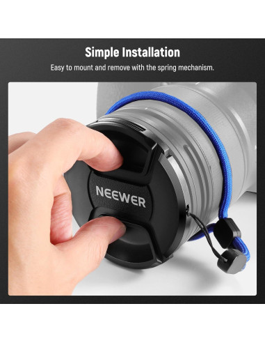 Kit de tapa de lente 49mm Neewer con correa y paño de limpieza