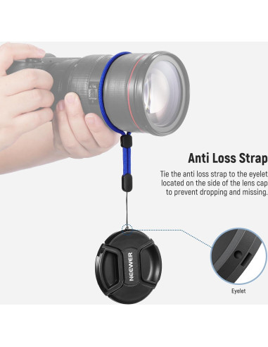 Kit de tapa de lente 49mm Neewer con correa y paño de limpieza