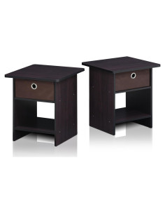 Mesa de extremo Furinno Dario 2-Pack con cajón Nogal oscuro